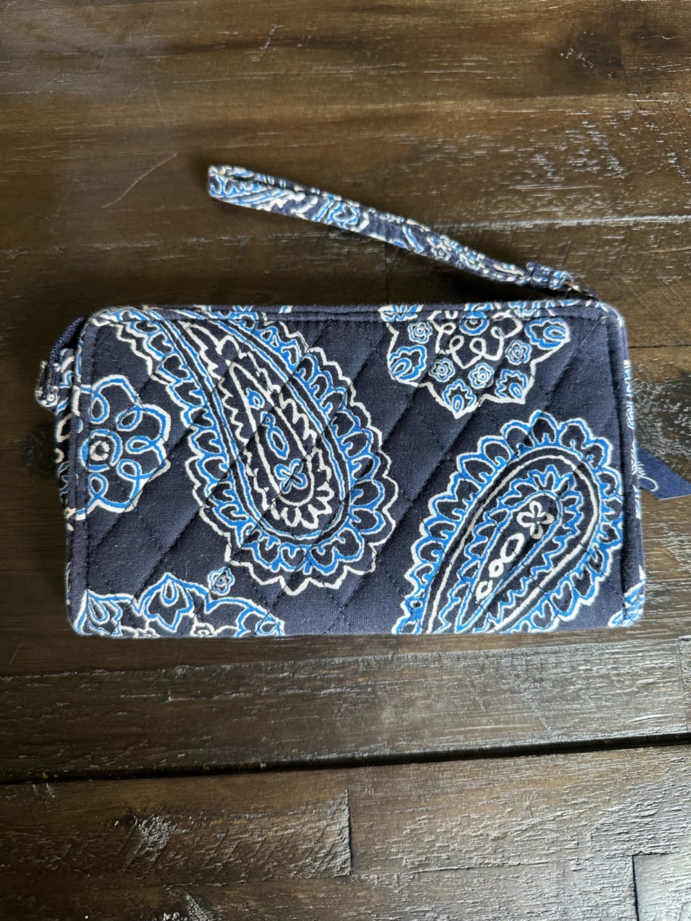 Vera Bradley Quilted Wristlet Blue Bandana Paisley